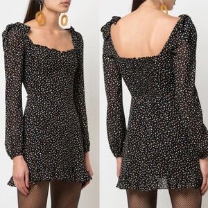 Reformation Elin Confetti Print Mini Dress Black Dots